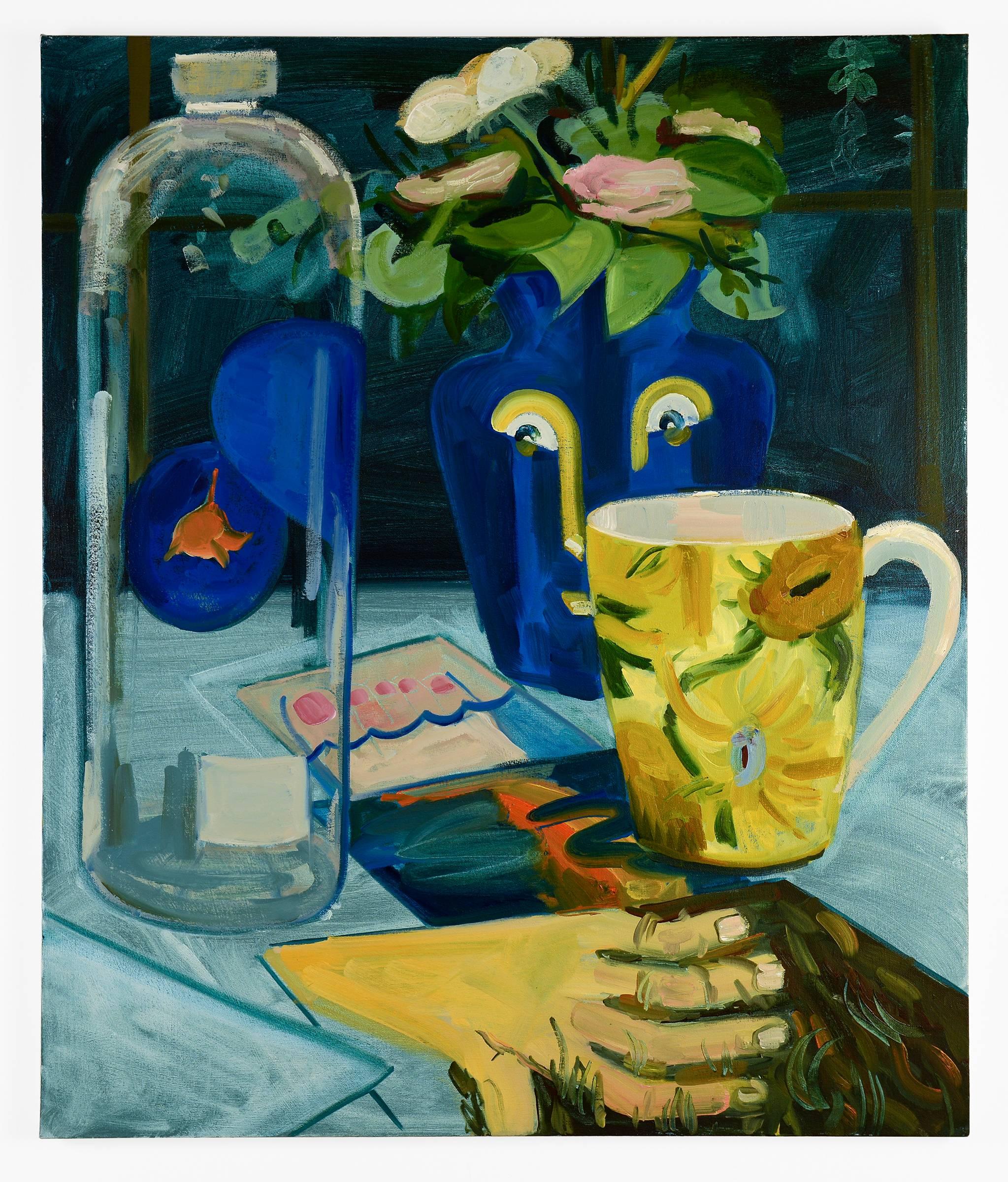 Lauren Whearty Still-Life Painting - untitled (still life with vase, mug and water bottle)