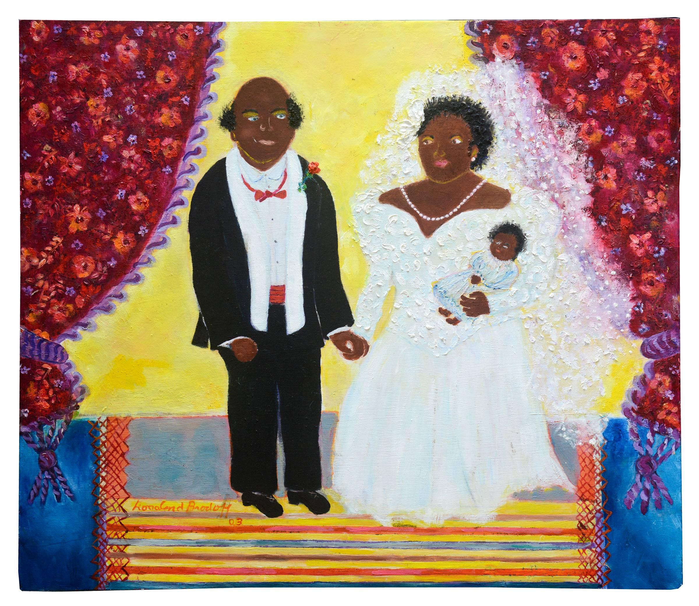 Rosalind Brodoff Figurative Painting - Untitled (Bride and Groom with daughter)