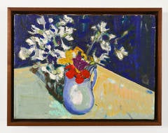 Untitled (Red Purple Yellow with White Flowers on Blue) 12