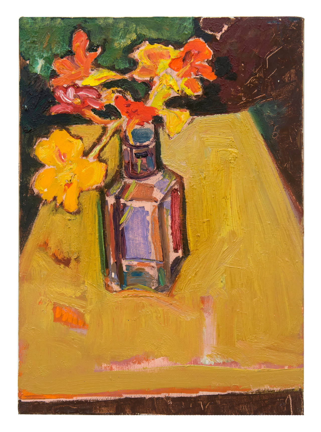 Bernard Chaet Still-Life Painting - Untitled (Flowers in vase on yellow table)