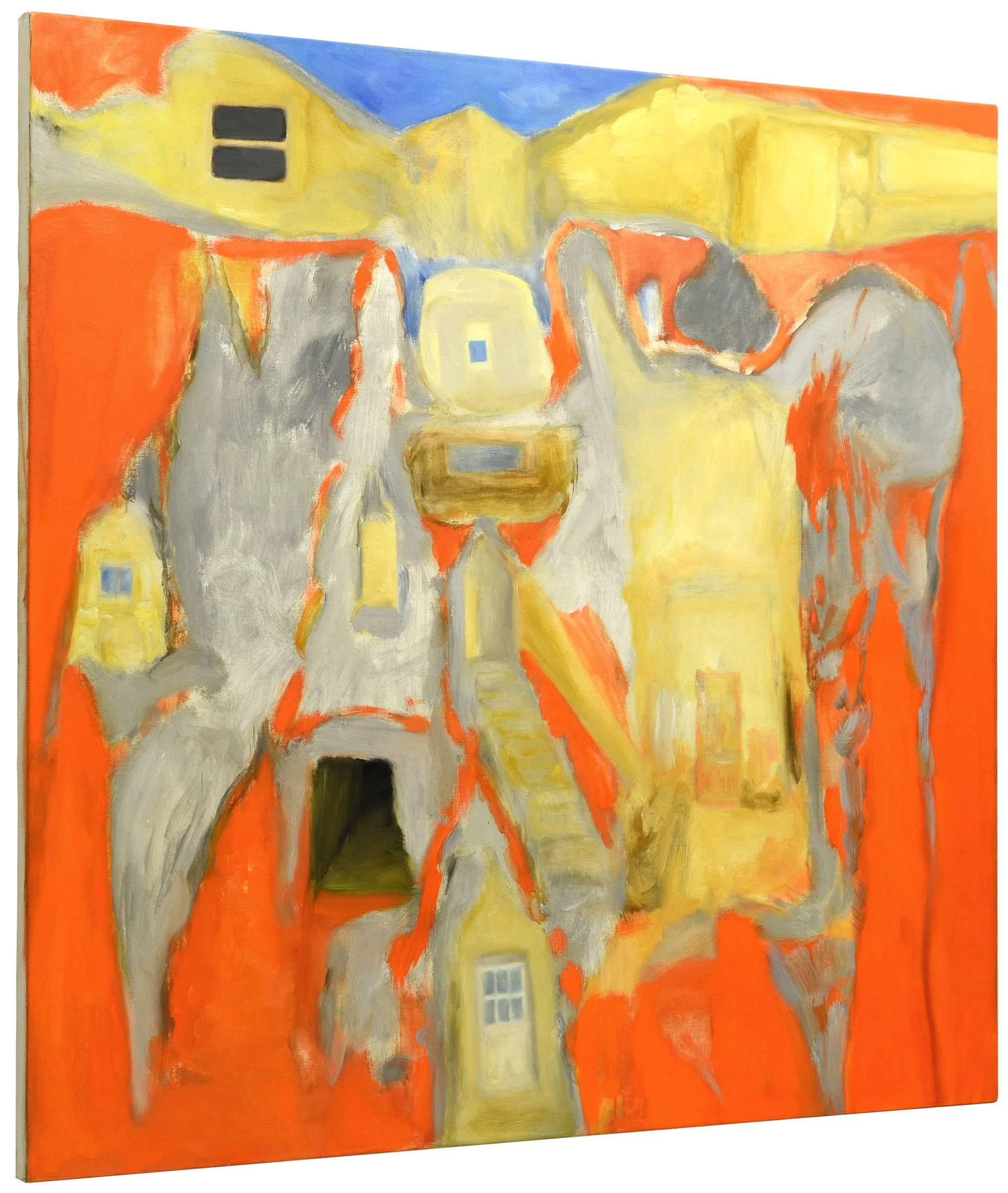 Gold and Grey - Orange Throughout - Blue Everlasting - Painting by John Benicewicz