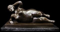 After Botero - Horizontal Nude Woman Bronze Sculpture