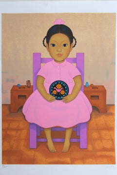 Gustavo Montoya "Niña con Plato" Portrait of a Mexican Girl with a Plate