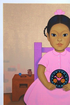 Gustavo Montoya "Niña con Plato" Portrait of a Mexican Girl with a Plate