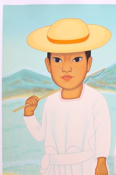 Gustavo Montoya "Pescadores" Portrait of Mexican Children with Fishes in Lake