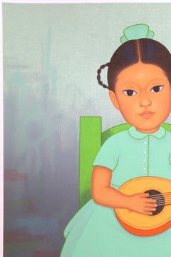 Gustavo Montoya "Niña con Mandolina" Portrait of a Mexican Girl Playing Mandolin