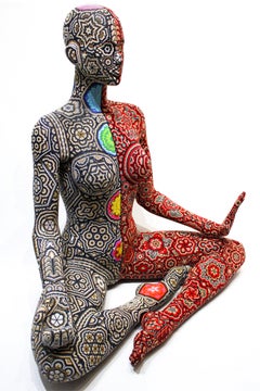 CHROMA aka Rick Wolfryd "Woman Meditating" Contemporary Huichol Beaded Sculpture
