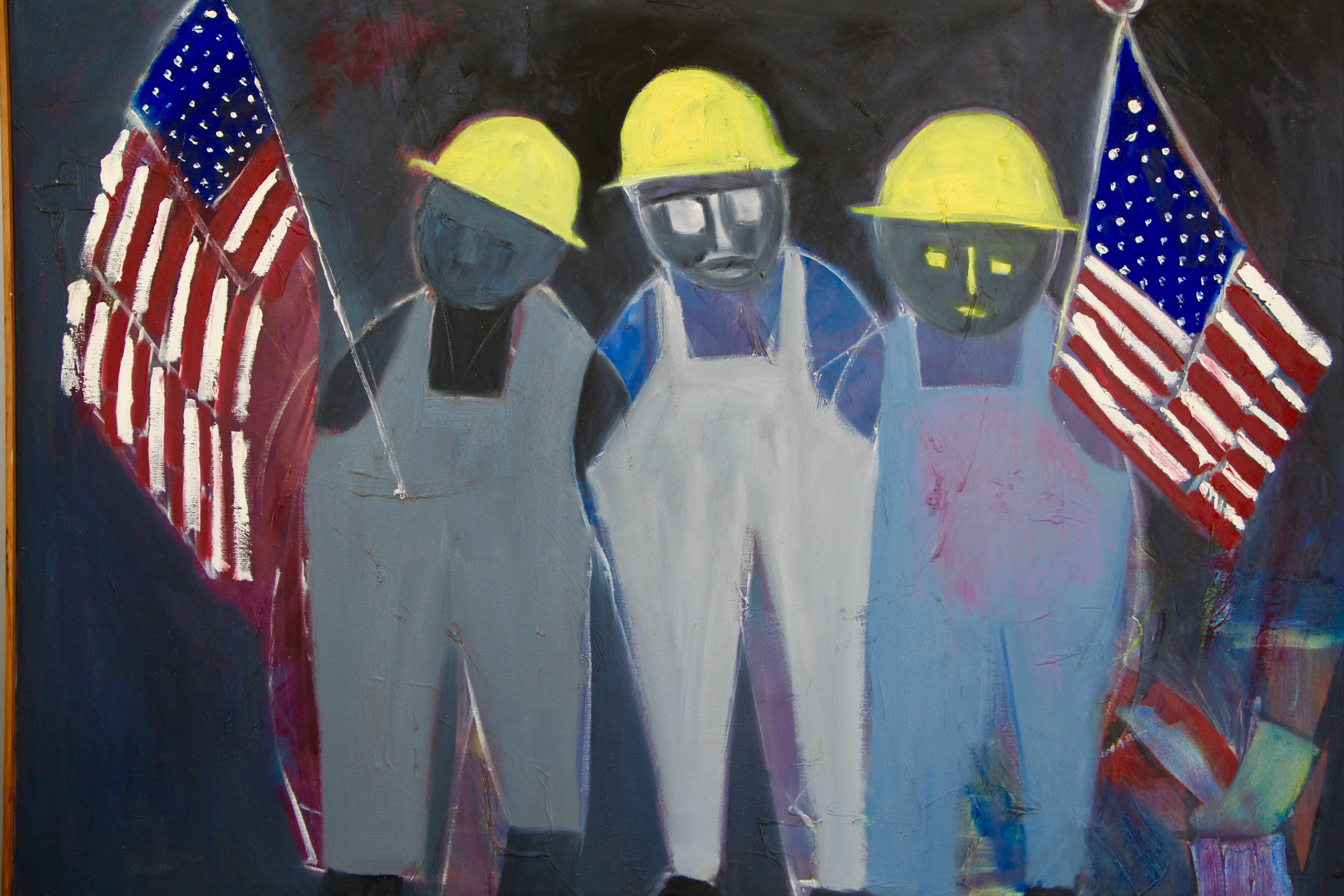 Patriotic workers  - Purple Figurative Painting by Arnold Weber