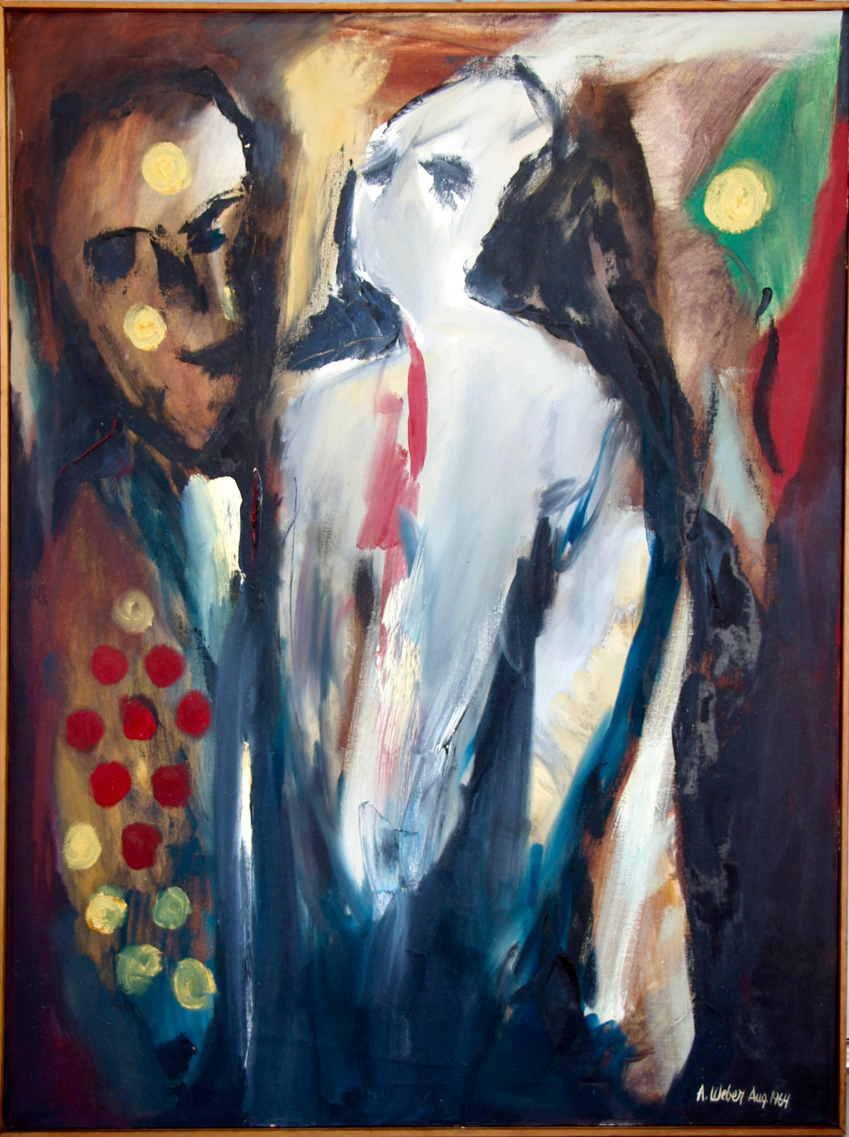 Figurative Painting di Arnold Weber - Due figure con fiori
