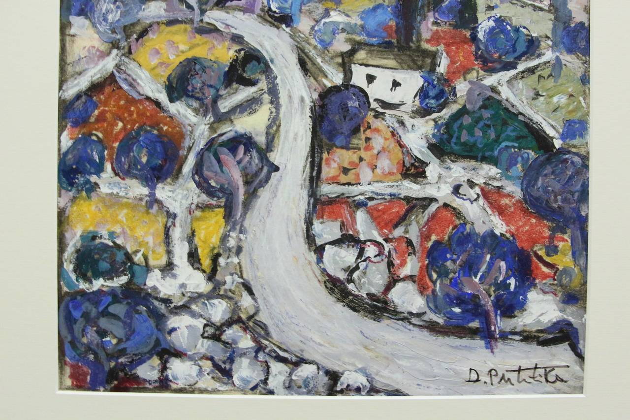 A quite lovely and colorful abstract mixed media on paper by the noted Croatian Artist Duro Politika (1922-2006). This work is signed on the front and on the back, please see the photo. this work has been re-framed and the framer copied  the back