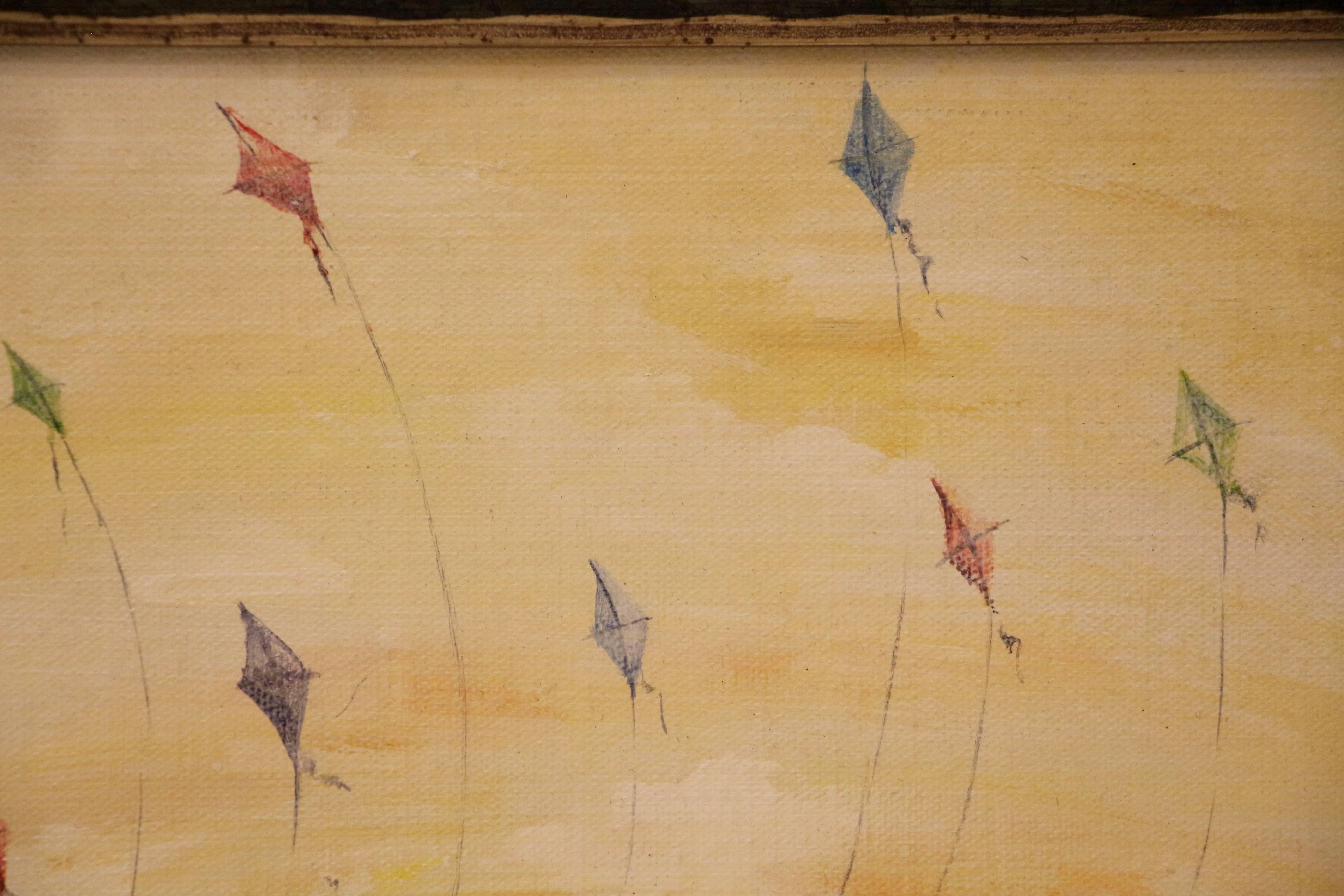 Kites - Beige Figurative Painting by Steele