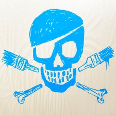 Serigrafía de Banksky: «Calavera y pinceles», azul, arte urbano, 2010