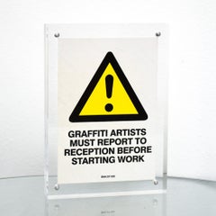 Banksy Graffiti Artists Must Report to Reception BNK/5Y/020 Sticker Framed 2005