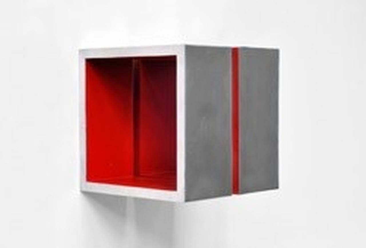 Split Cube (Red) - Sculpture by Arno Kortschot