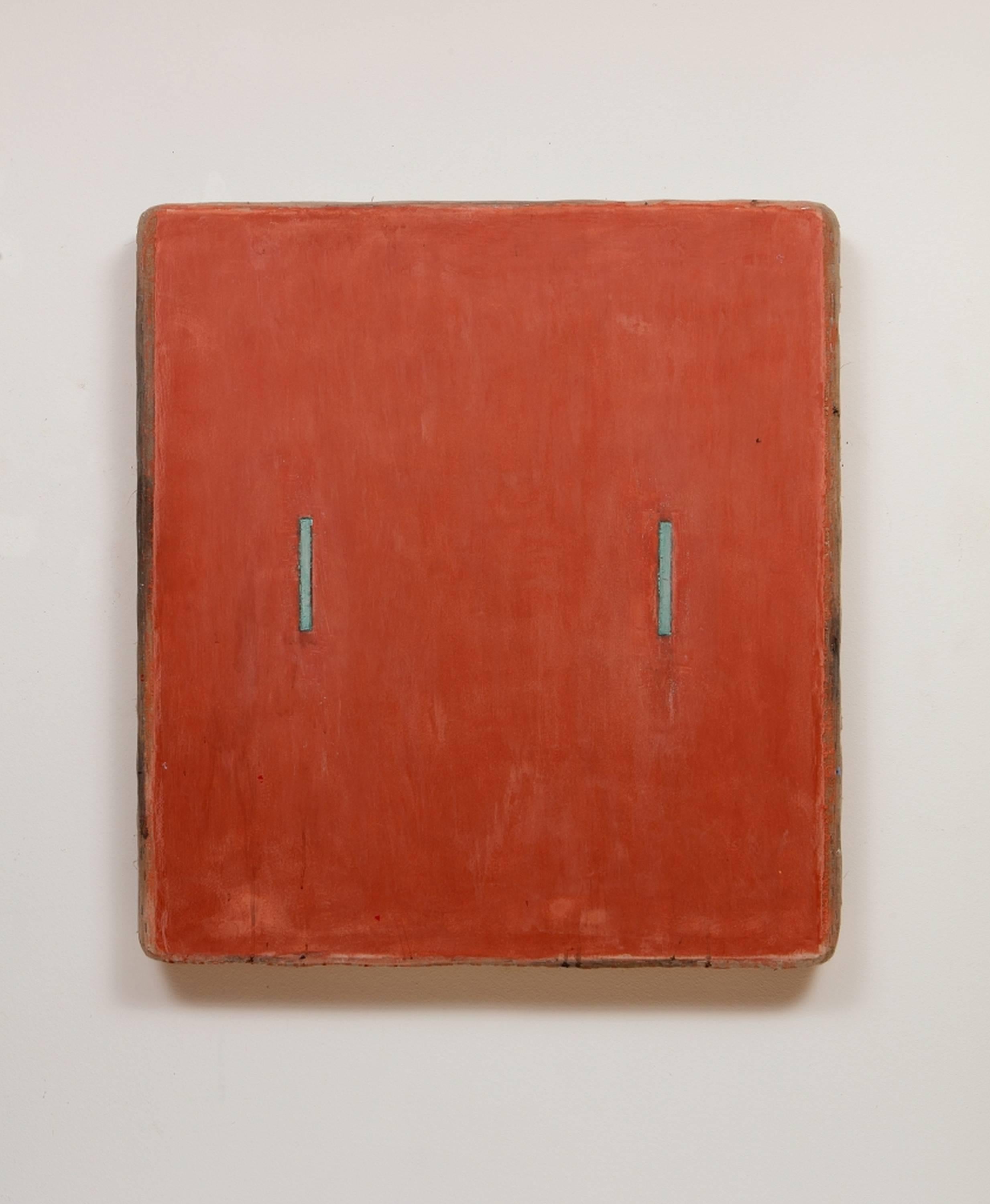 Red Oxide with Turquoise Lines - Mixed Media Art by Otis Jones