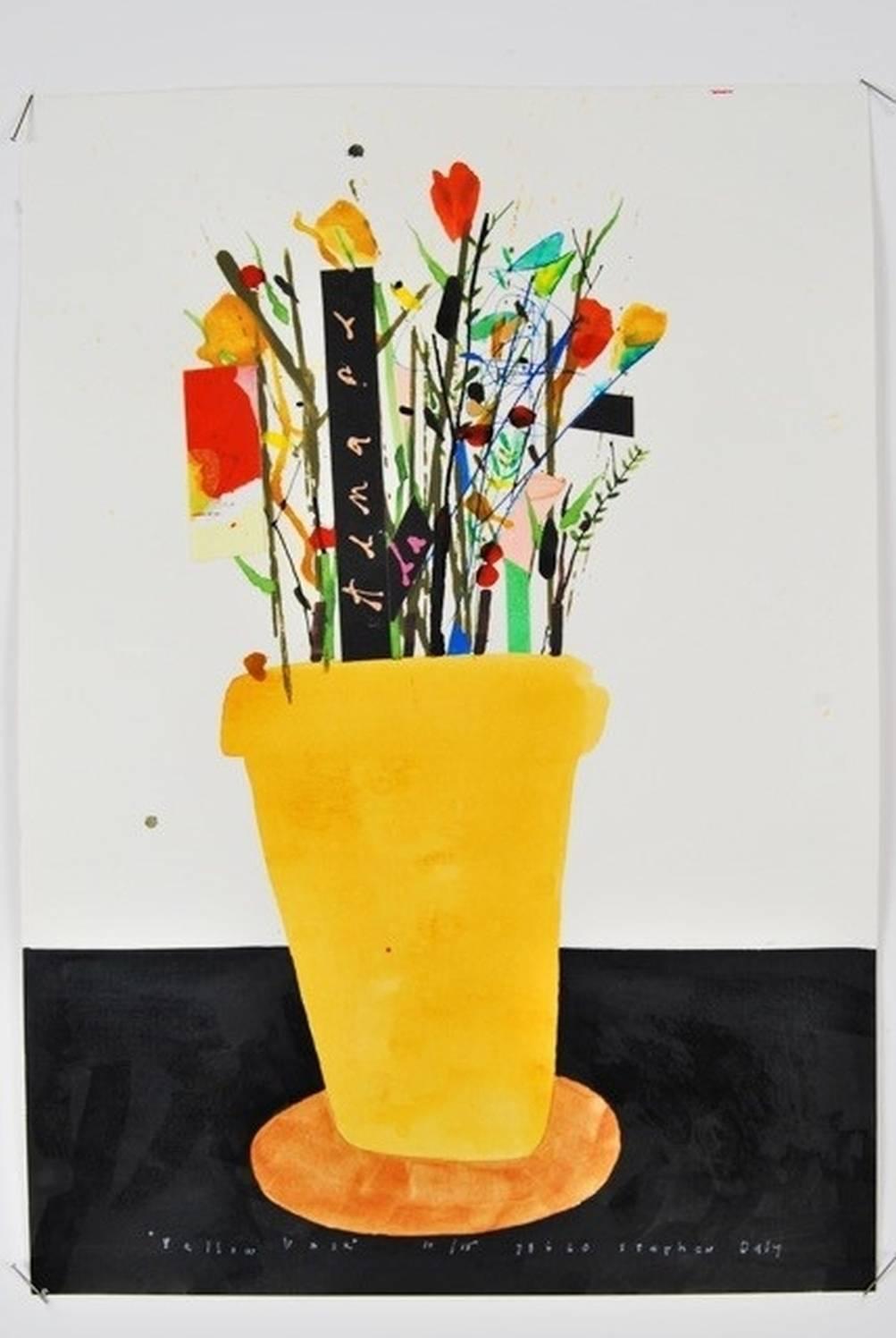 Yellow Vase 10/15   78620 - Mixed Media Art by Stephen Daly