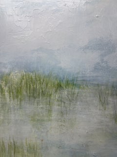 Morning Marsh, Original acrylic abstract painting, green, blue, white