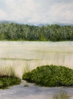 Marsh Light, Original acrylic marsh painting 48 x 36 inches, green, blue
