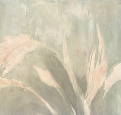 “Held by Nature’s Embrace”, opera originale astratta botanica in tonalità neutre, 36” x 24”