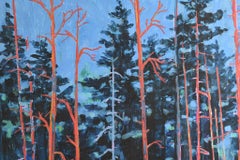 A la espera de la luna de la cosecha: pintura acrílica del crepúsculo en el bosque