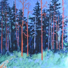 A la espera de la luna de la cosecha: pintura acrílica del crepúsculo en el bosque