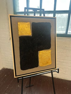 Gold and Carbon on Spanish Linen "Gold Corners" - Framed Abstract Painting