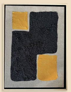 Gold and Carbon on Spanish Linen "Gold Corners" - Framed Abstract Painting
