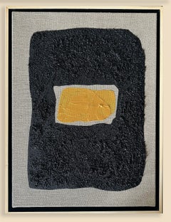 Gold and Carbon on Spanish Linen "Gold Center" - Framed Abstract Painting
