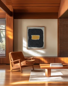 Gold and Carbon on Spanish Linen "Gold Center" - Framed Abstract Painting
