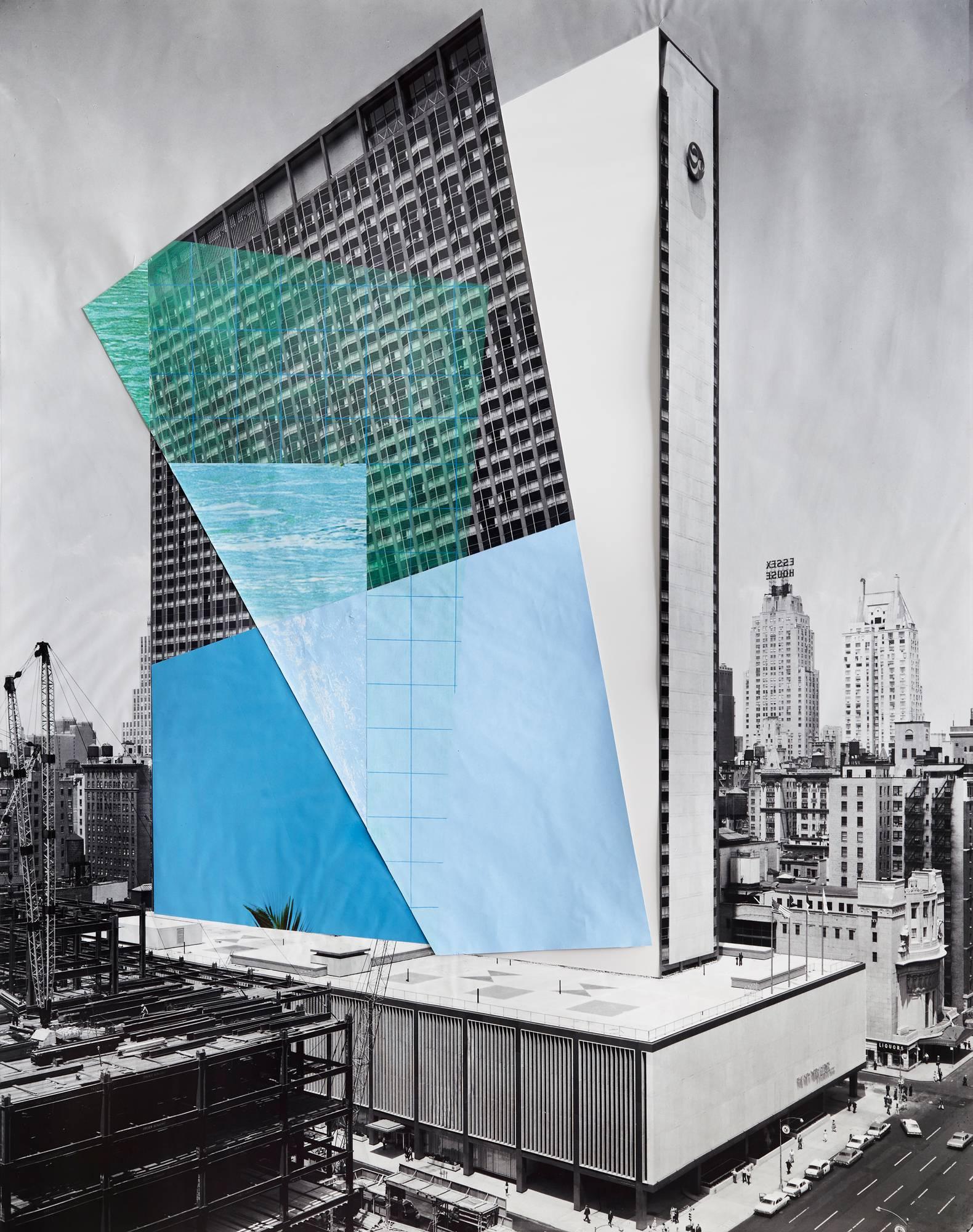Facade 2, Architecture, New York, Color pencil and collage on digital print - Mixed Media Art by Julie Boserup
