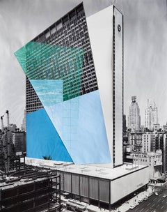 Facade 2, Architecture, New York, Color pencil and collage on digital print