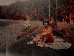 , trees, red line, woman, Pansy