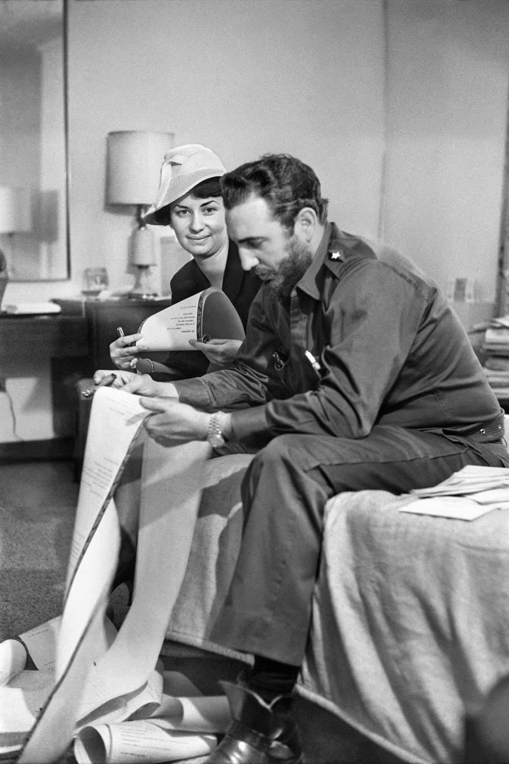 Alberto Korda Black and White Photograph - Fidel Castro reading at the Cuban Embassy, Washington. Saturday, April 18, 1959