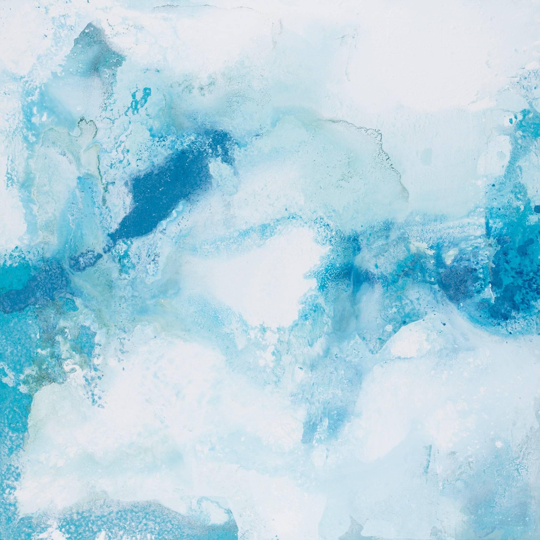 John Schuyler Abstract Painting - "Eterno #46" Abstract Resembling Marble, in Blues and White