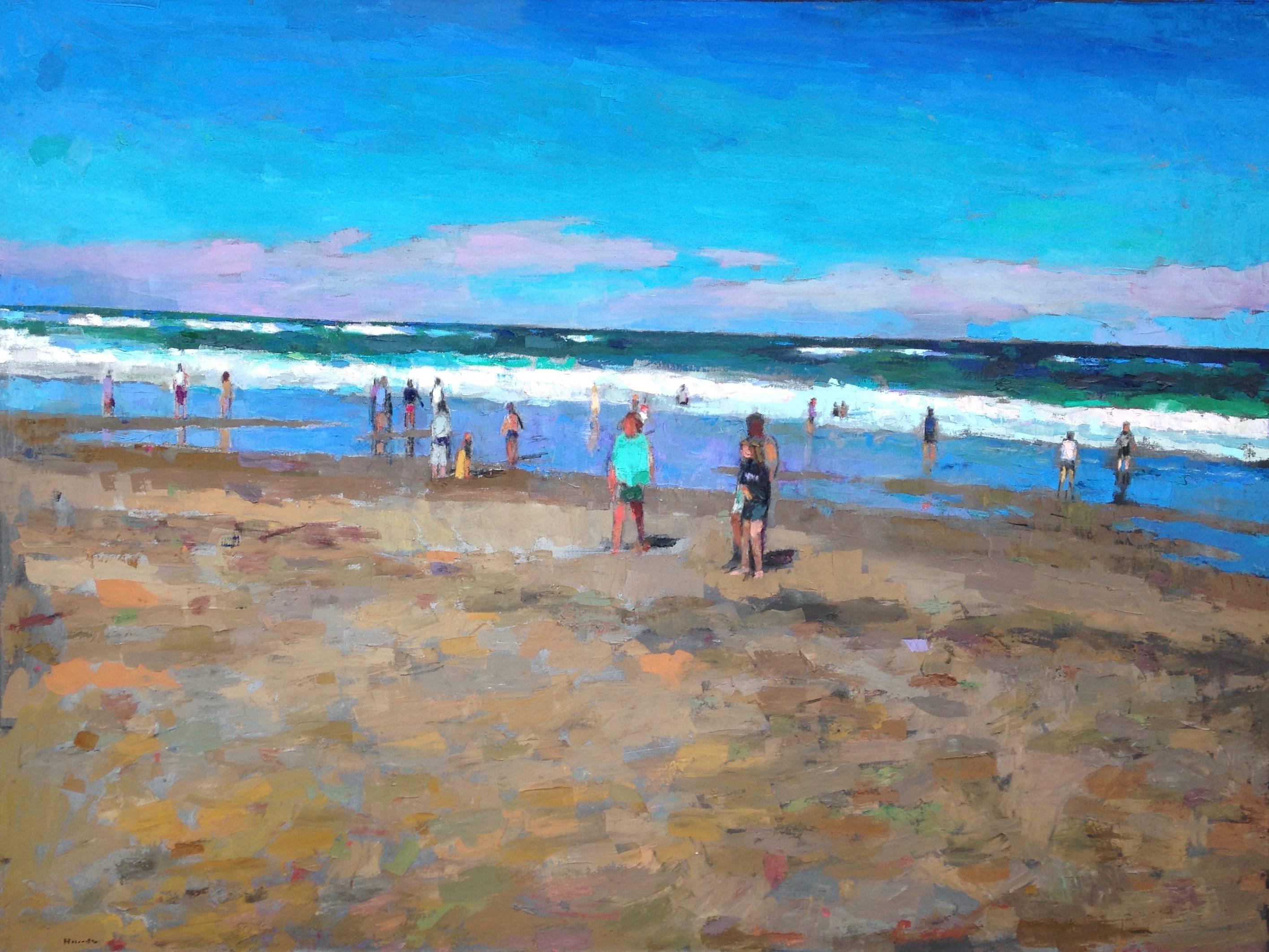 Larry Horowitz Landscape Painting - “Beachcombers” a genre landscape with visitors to the beach oil painting