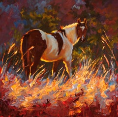"Paint" Painterly Depiction, Horse in Tall Grass, Dramatic Summer Light
