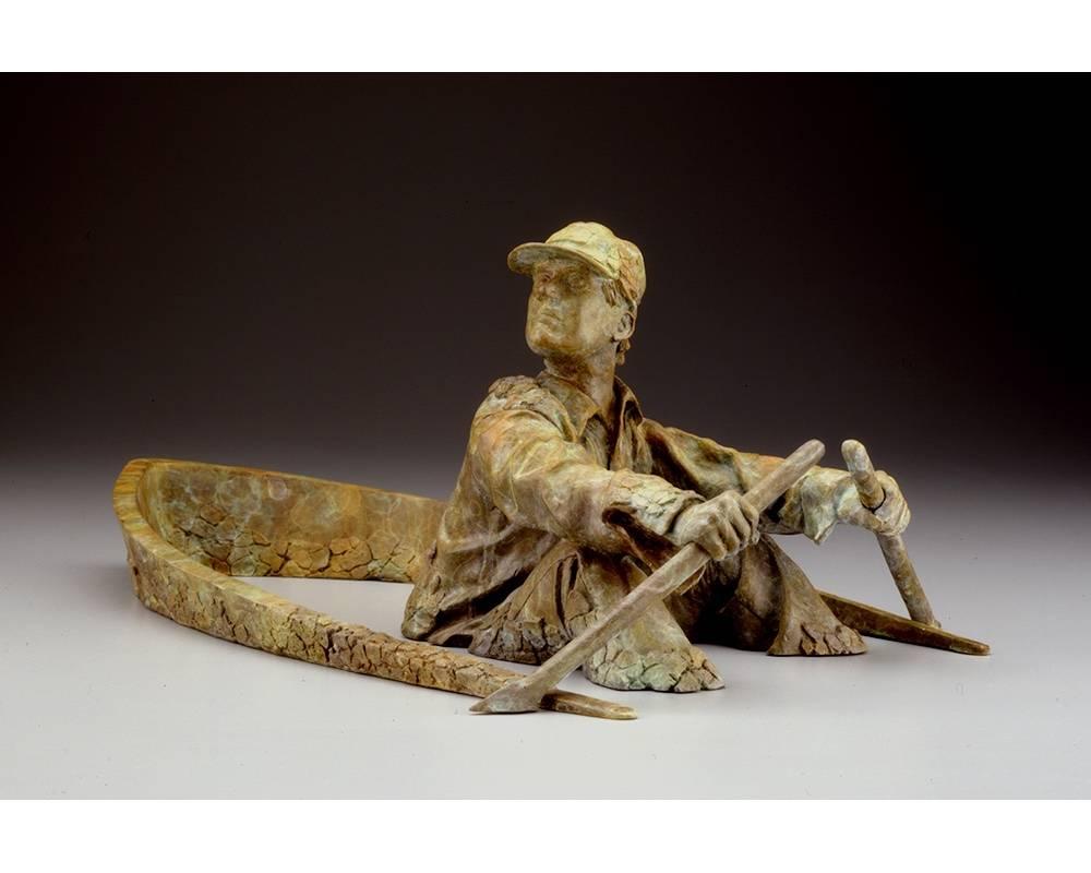 "Oarsman", scultura in bronzo di due pezzi raffigurante un uomo che rema su una barca
