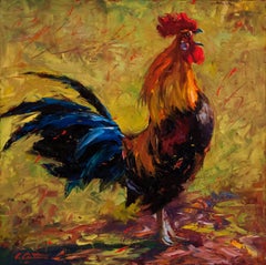 "Cockcrow" Rooster Painted in Bright Yellow, Red, Blue, Green
