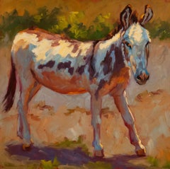 "Snickers" Impressionist style oil painting of Donkey in Browns, Neutrals, Green