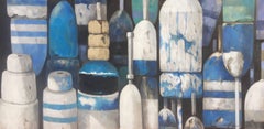 "Band of Blues" Close-up of Blue, Turquoise, Black and White Bouys