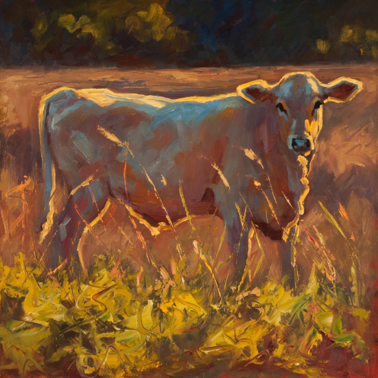 Cheri Christensen Animal Painting - Calf in the Grass