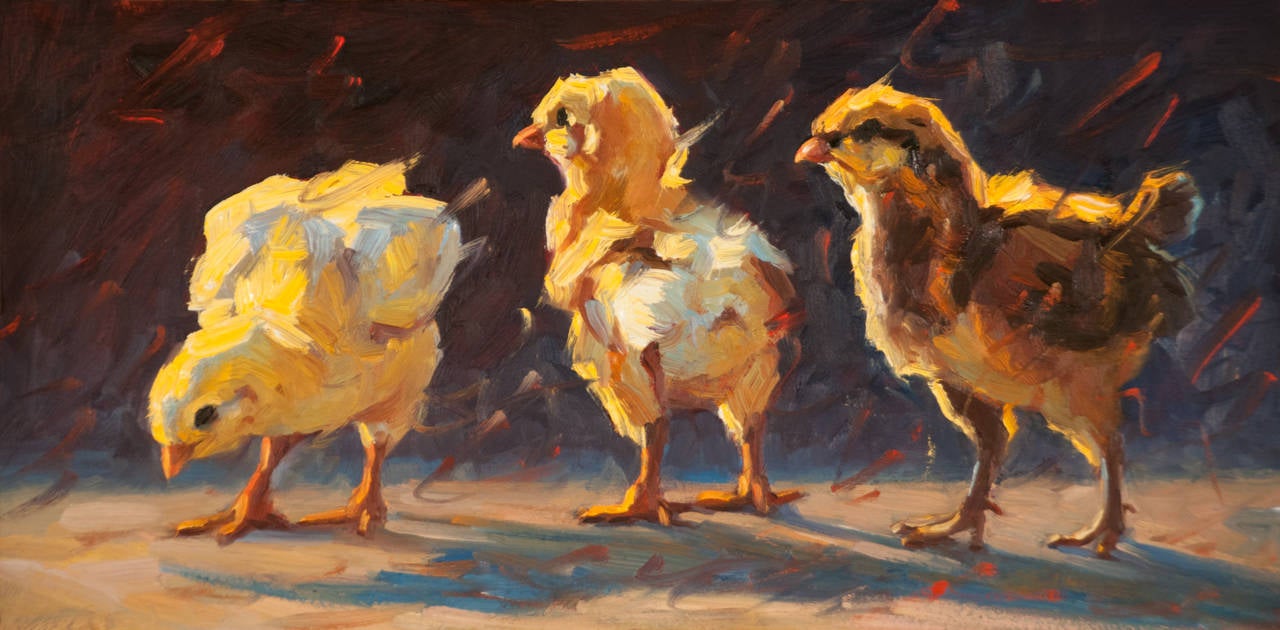 Cheri Christensen Animal Painting - Chicks in the Evening