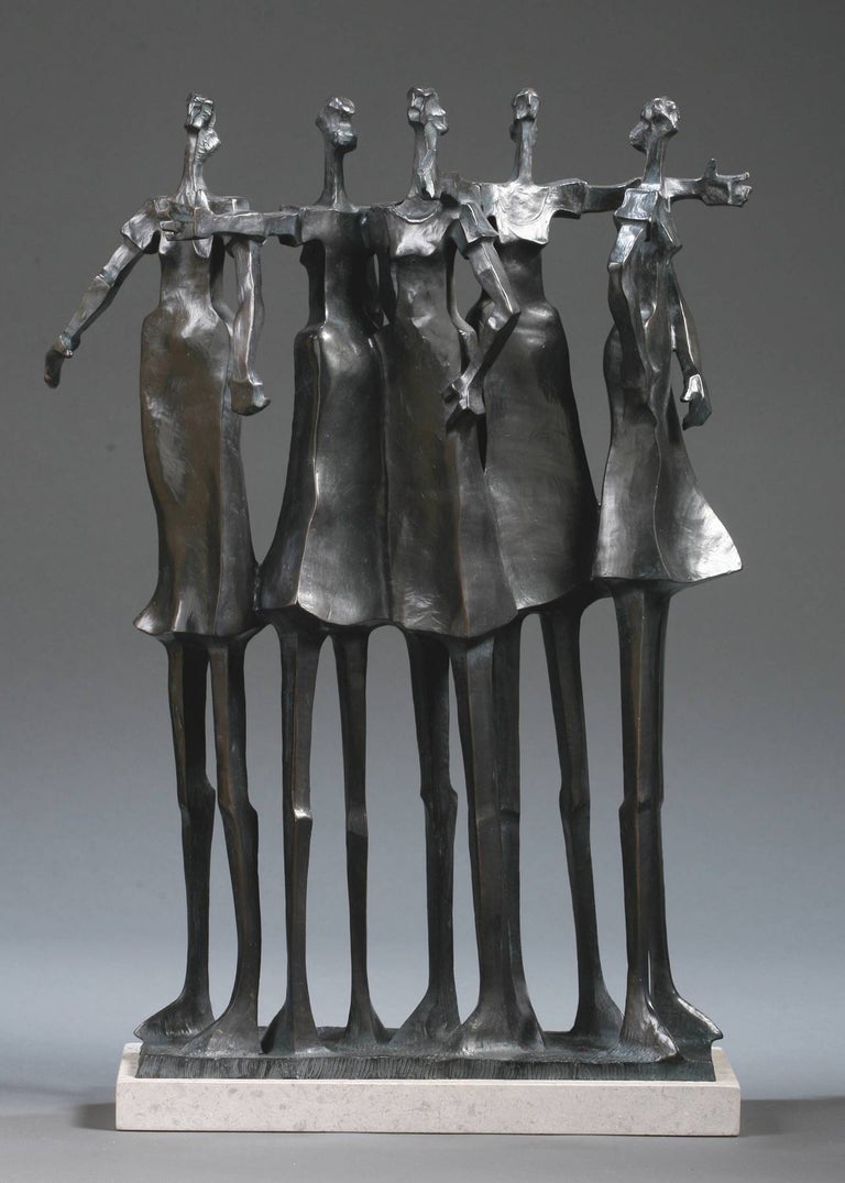 "Alliance" bronze sculpture of 5 woman standing with arm around each other 1