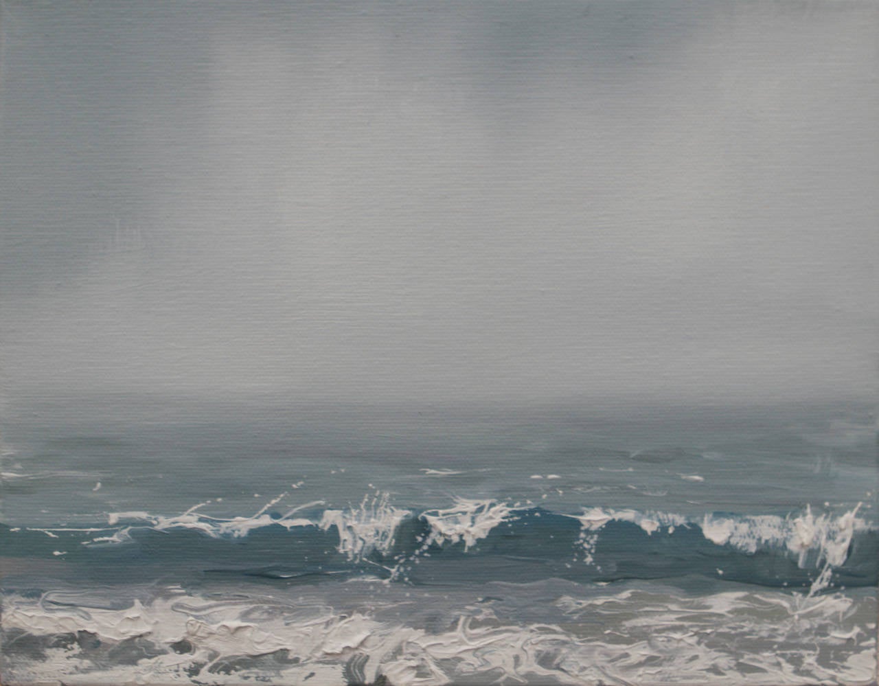 Annie Wildey Landscape Painting - "Summer Roll" Breaking Wave Sea Foam Water and Sky in Blues greens Whites