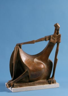 "Millicent 5/12" contemporary bronze sculpture of a woman sitting in full dress