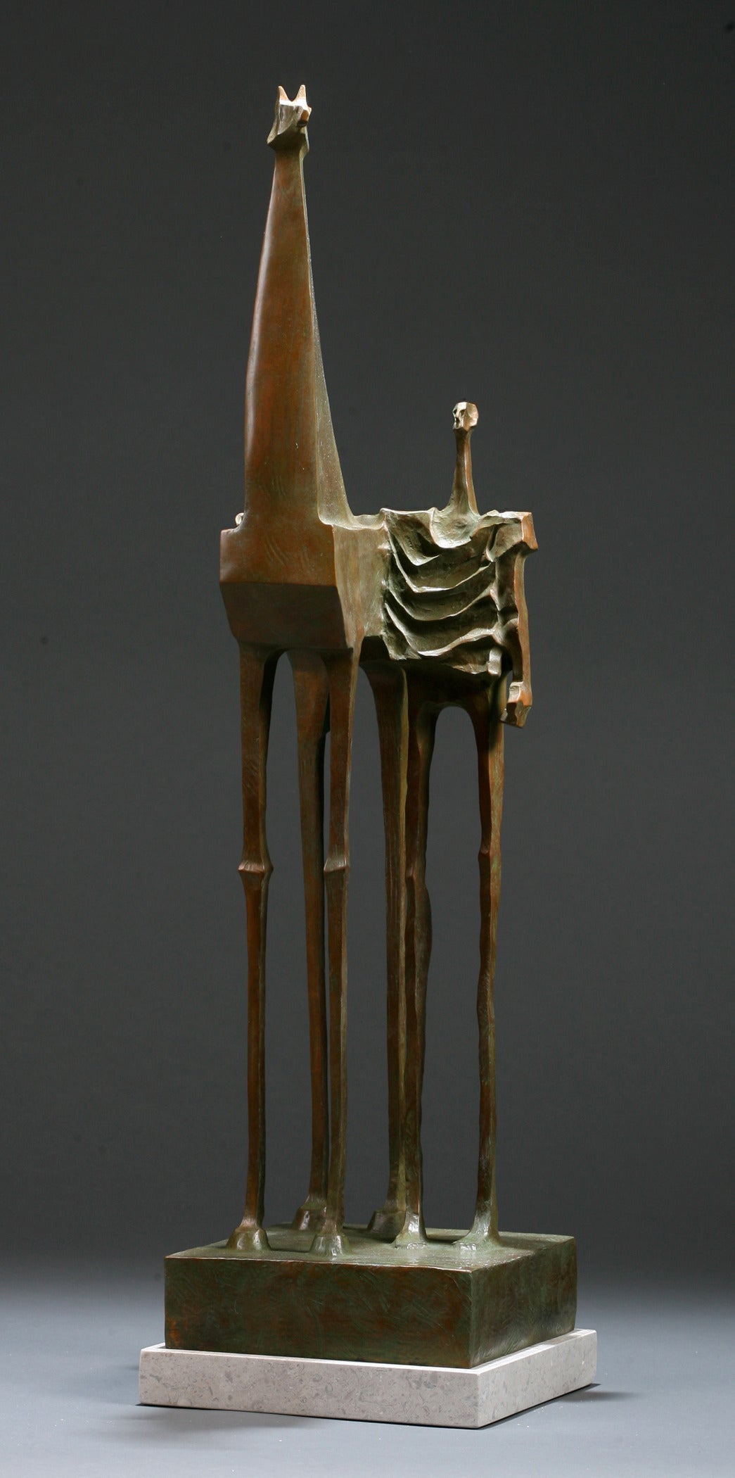 Wayne Salge Figurative Sculpture - "Zeke & Zach 11/18" Abstract Figurative Bronze sculpture of a man and horse