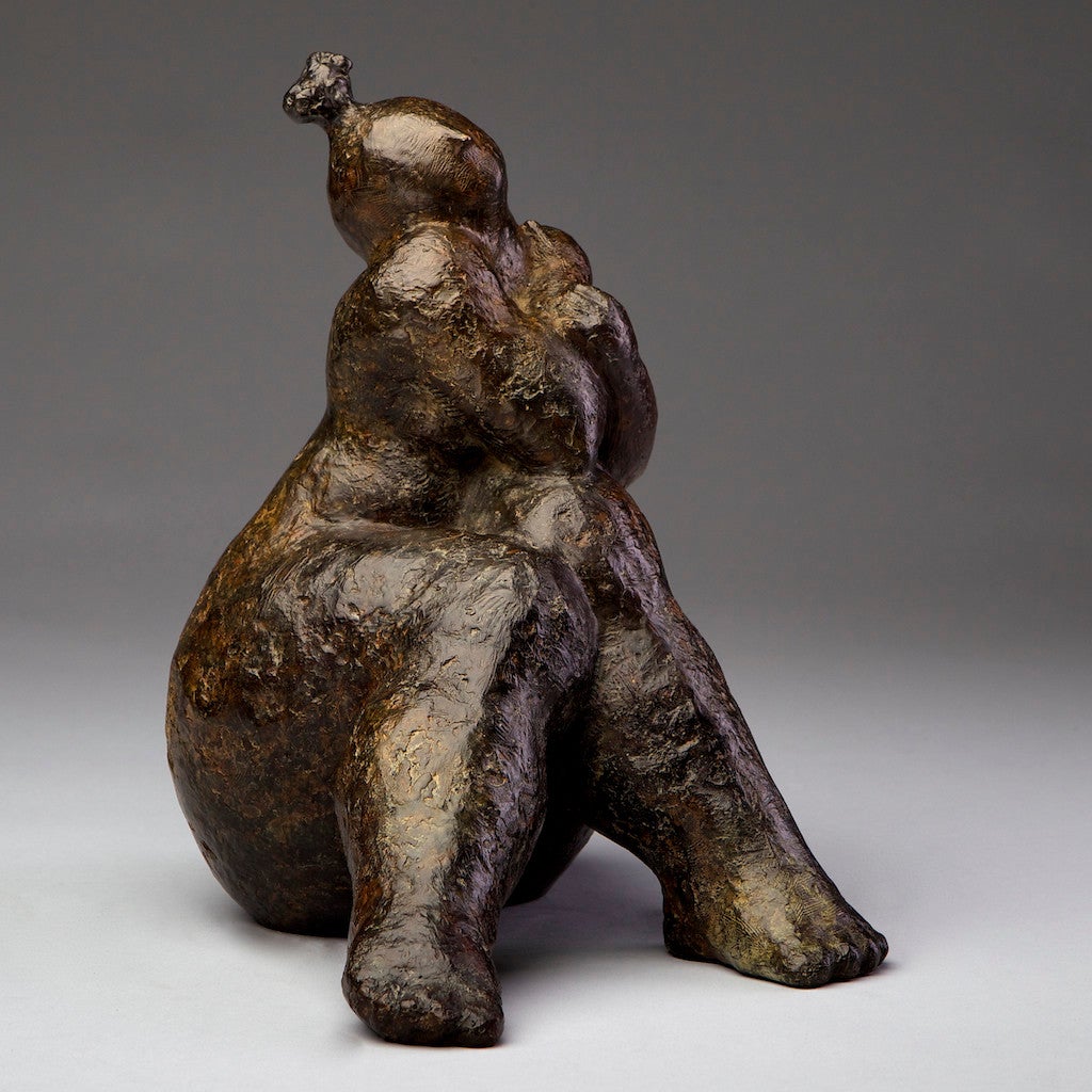 "The Dreamer" Bronze sculpture of a rounded figure sitting