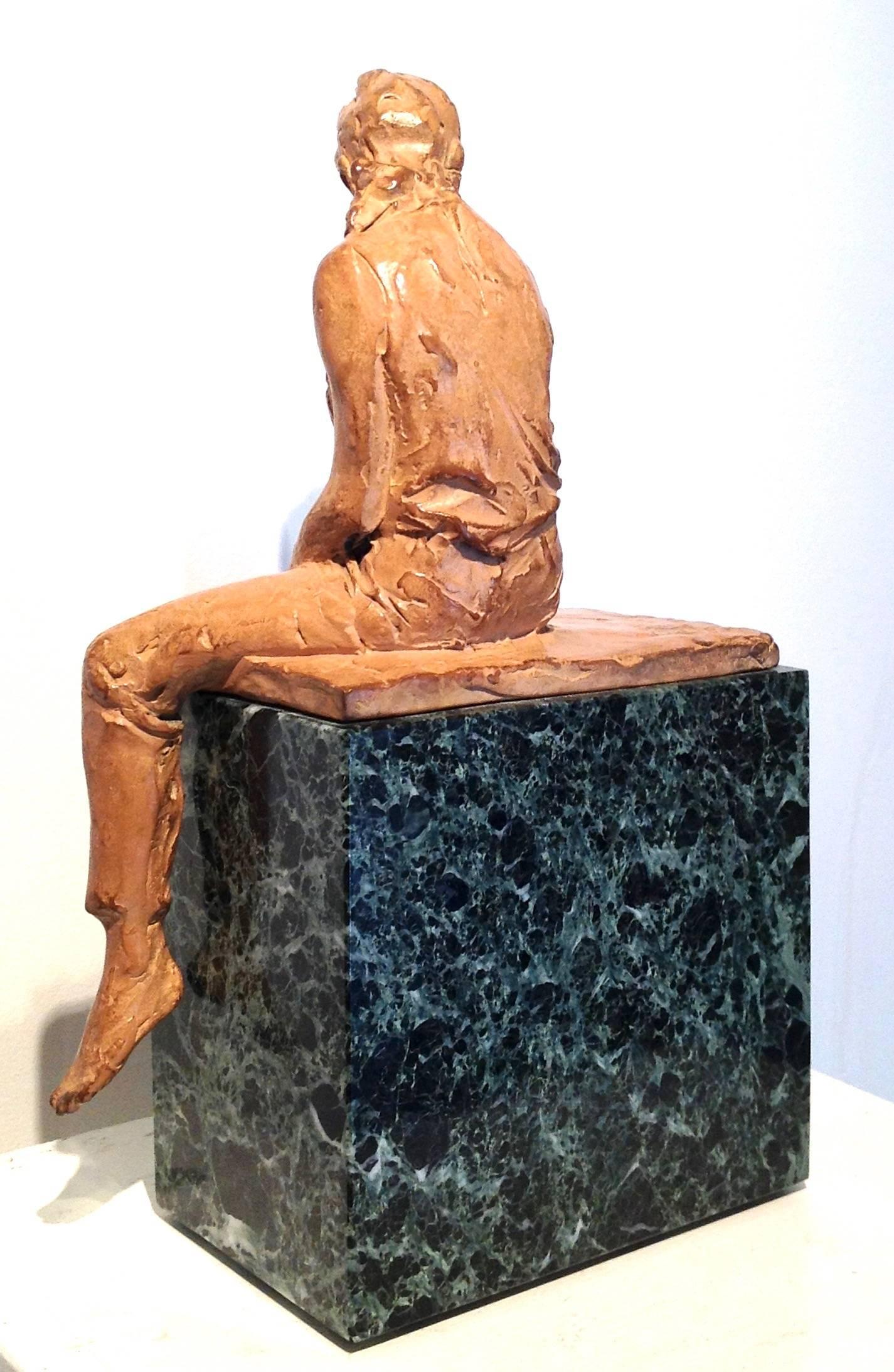 Woman on the Counter - Gold Figurative Sculpture by Stanley Bleifeld