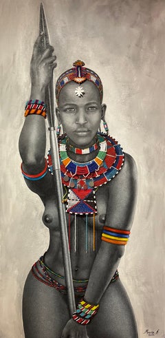 "Beauty in the Beads #5", femme guerrière Masai, indigène, perles enfilées à la main