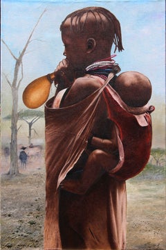 "Turkana Girl Carrying a Baby" East Africa, culture, mother and child, Kenya